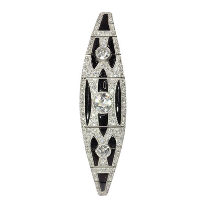 Antique Art Deco Old Cut Diamond And Onyx Bracelet In Platinum