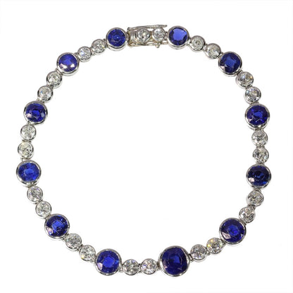 Art Deco Natural No Heat Sapphire and Diamond Bracelet in Platinum