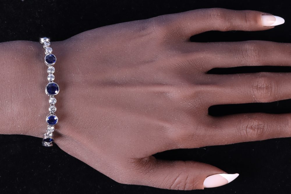 Art Deco Natural No Heat Sapphire and Diamond Bracelet in Platinum