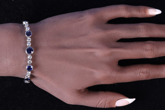 Art Deco Natural No Heat Sapphire and Diamond Bracelet in Platinum