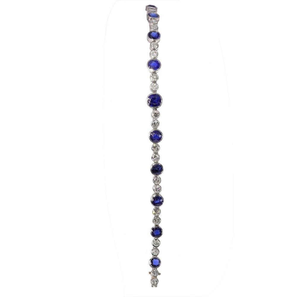 Art Deco Natural No Heat Sapphire and Diamond Bracelet in Platinum