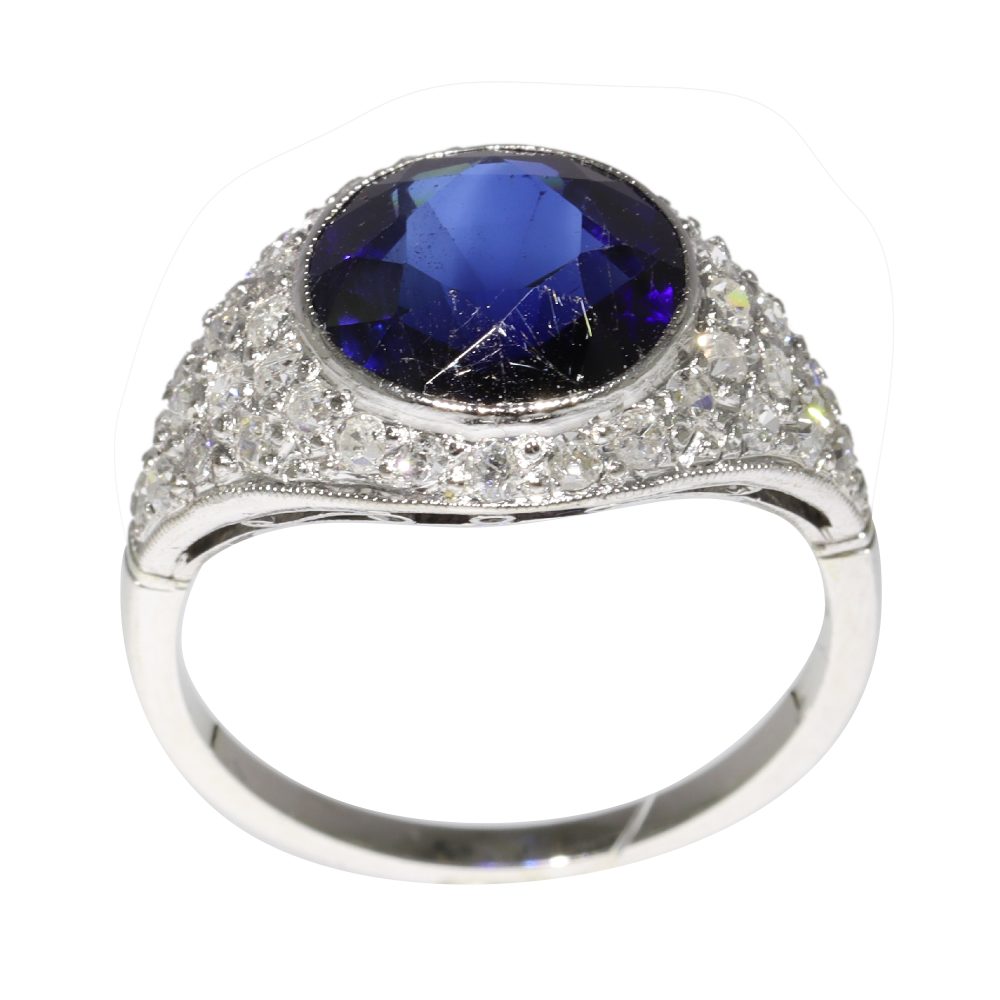 Vintage Sapphire And Diamond Ring In Platinum