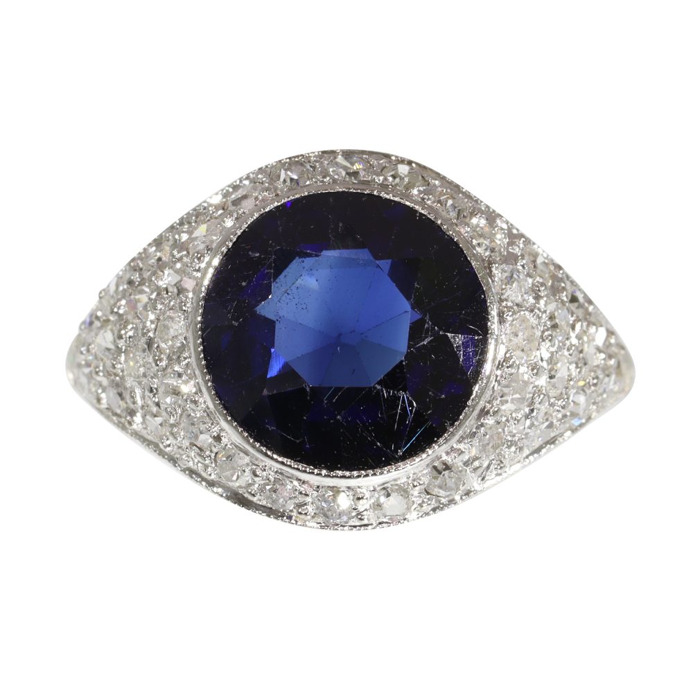 Vintage Sapphire And Diamond Ring In Platinum