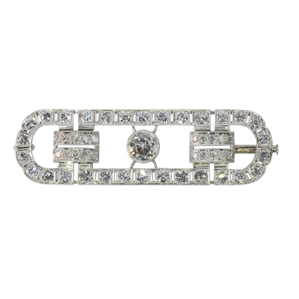 Art Deco-Inspired Gentleman's Bar Brooch In Platinum With Old Cut Diamonds