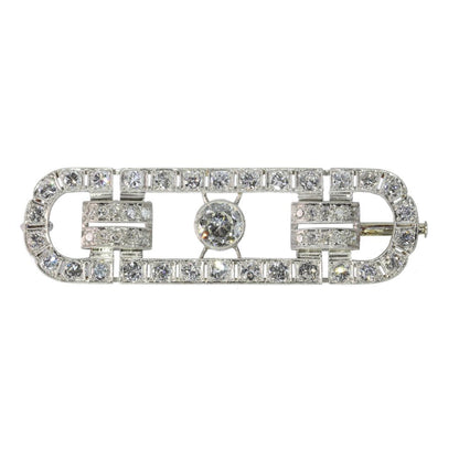 Art Deco-Inspired Gentleman's Bar Brooch In Platinum With Old Cut Diamonds