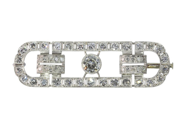 Art Deco-Inspired Gentleman's Bar Brooch In Platinum With Old Cut Diamonds