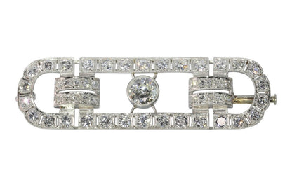 Art Deco-Inspired Gentleman's Bar Brooch In Platinum With Old Cut Diamonds