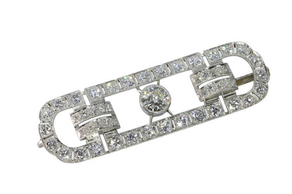 Art Deco-Inspired Gentleman's Bar Brooch In Platinum With Old Cut Diamonds