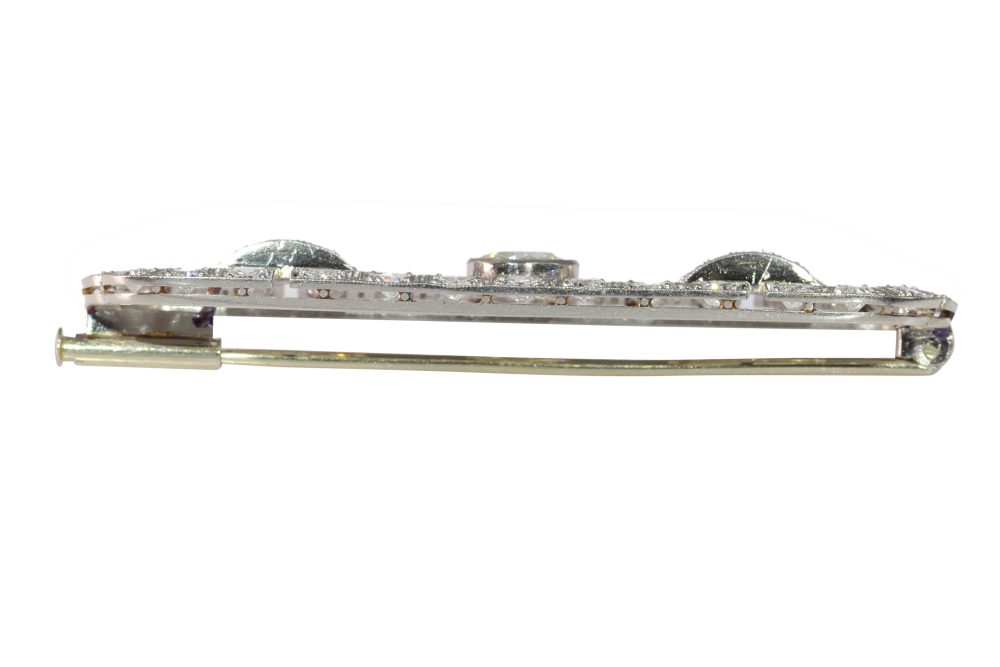 Art Deco-Inspired Gentleman's Bar Brooch In Platinum With Old Cut Diamonds