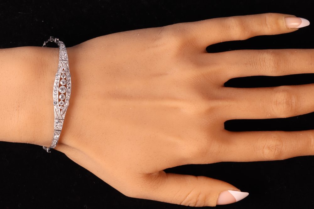 Dazzling Art Deco Old Cut Diamond Bracelet In White Gold