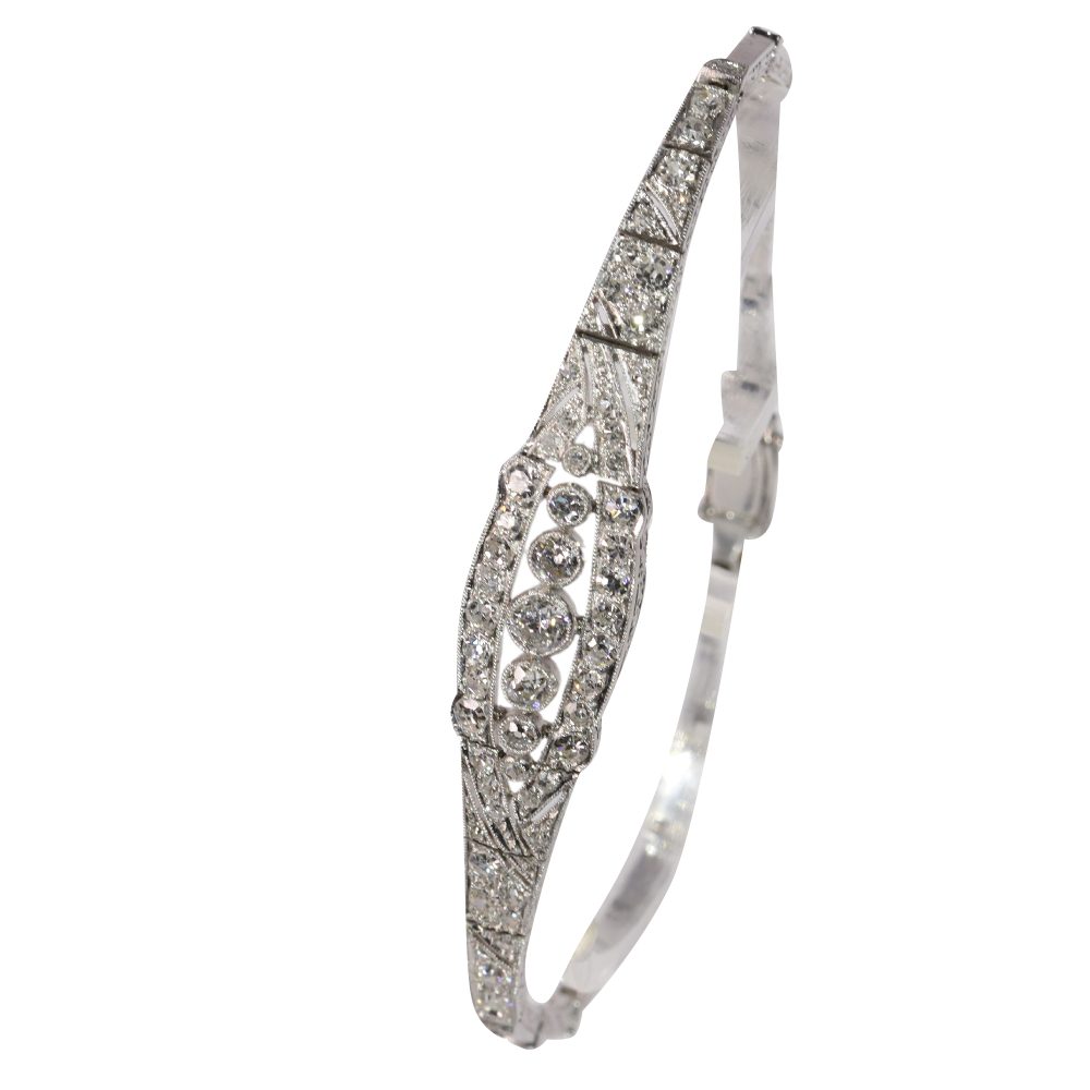 Dazzling Art Deco Old Cut Diamond Bracelet In White Gold