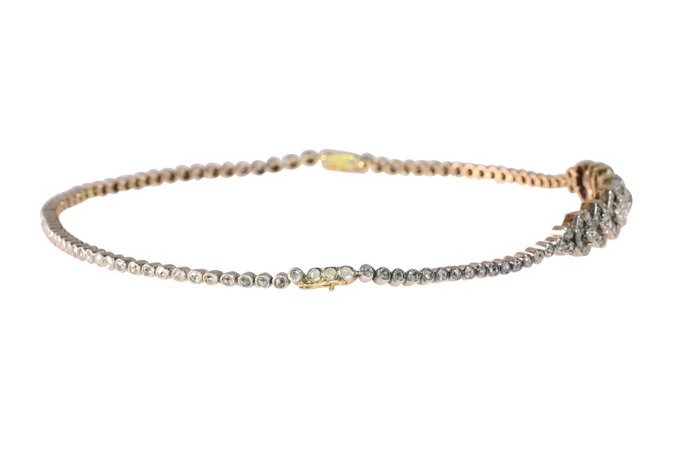 Victorian Two Old Cut Diamond Bracelets Transform Into Dog Collar Necklace In Gold And Silver