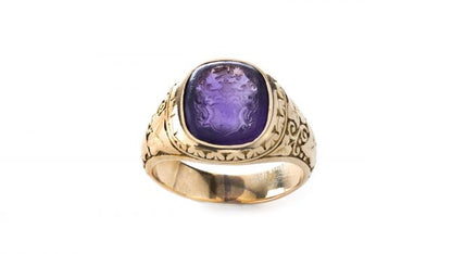 Antique 19th Century Gents 18ct Gold Ring with Amethyst Seal; 18ct yellow gold men's ring with amethyst seal. Made in late 19th century, Circa 1870s