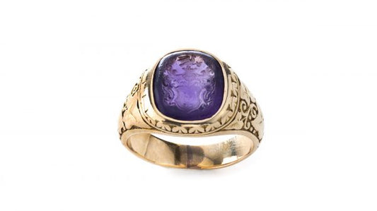 Antique 19th Century Gents 18ct Gold Ring with Amethyst Seal; 18ct yellow gold men's ring with amethyst seal. Made in late 19th century, Circa 1870s
