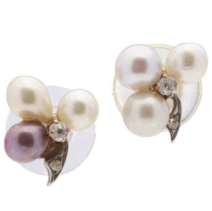 Antique Natural Pearl and Diamond Floral Earrings