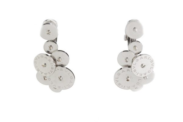 Bvlgari 18ct White Gold Disc Cluster Drop Earrings; striking pair of vintage Bulgari 18ct gold earrings, post and clip fittings, Circa 1990s