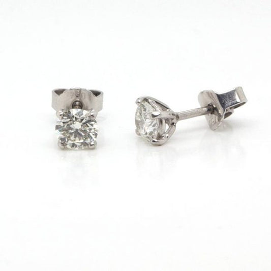 Pair of Single Stone Diamond Stud Earrings, 0.89 carat total, in 18ct white gold with post and butterfly fittings. With GIA Certificates