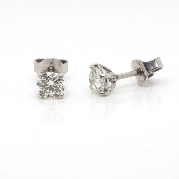 Pair of Single Stone Diamond Stud Earrings, 0.89 carat total, in 18ct white gold with post and butterfly fittings. With GIA Certificates