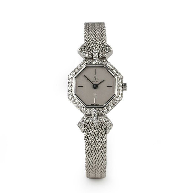 Vintage Ebel 18ct White Gold and Diamond Set Octagonal Bracelet Watch