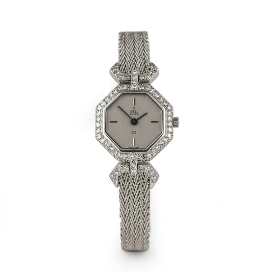 Vintage Ebel 18ct White Gold and Diamond Set Octagonal Bracelet Watch
