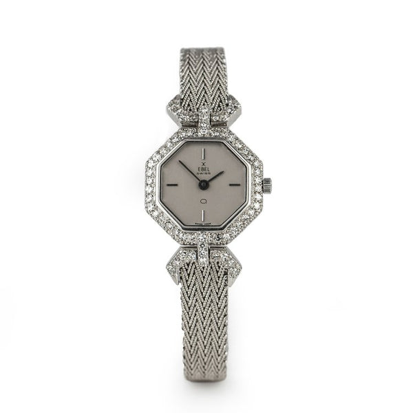 Vintage Ebel 18ct White Gold and Diamond Set Octagonal Bracelet Watch
