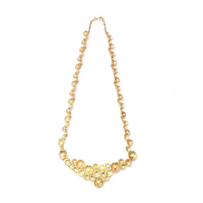 Vintage 18ct Yellow Gold Floral Necklace with Diamonds; comprised of circular hammered gold flowers set with 0.91cts brilliant-cut diamonds