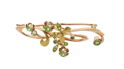 Antique Russian Demantoid Garnet Brooch Pendant in 14ct Rose Gold; featuring a stunning array of rose-cut demantoid garnets arranged in a delicate floral pattern. Maker: ИГ / IG, Circa 1890