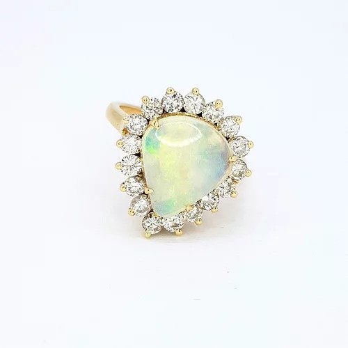 Cabochon Opal and Diamond Pear Shaped Cluster Ring