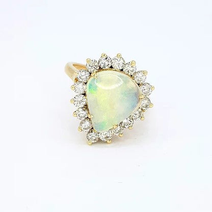 Cabochon Opal and Diamond Pear Shaped Cluster Ring