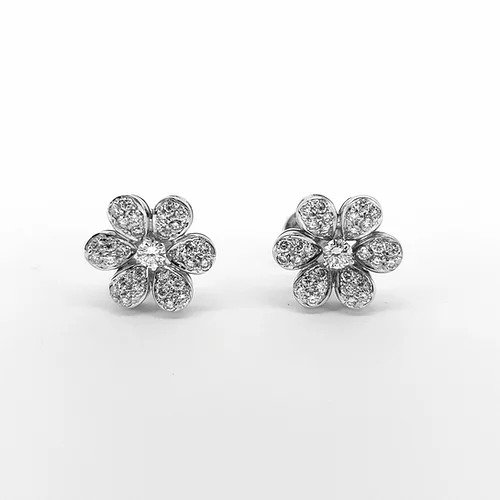 Diamond Daisy Flower Cluster Stud Earrings; set with 1.50 carats of brilliant cut diamonds, in 18ct white gold, with post and butterfly fittings