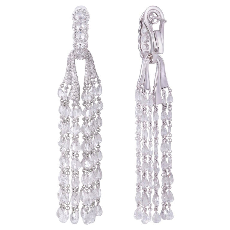 Rose Cut Diamond Tassel Drop Earrings, 12.64 carats, 18ct White Gold