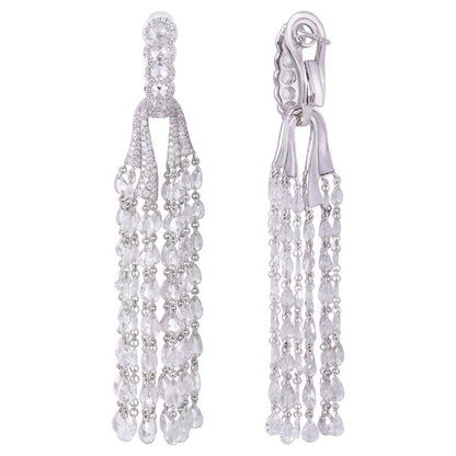Rose Cut Diamond Tassel Drop Earrings, 12.64 carats, 18ct White Gold
