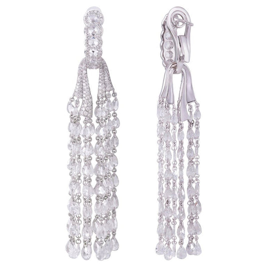 Rose Cut Diamond Tassel Drop Earrings, 12.64 carats, 18ct White Gold