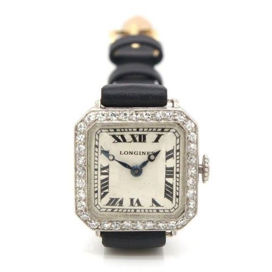 Art Deco Longines Platinum and Diamond Manual Cocktail Watch