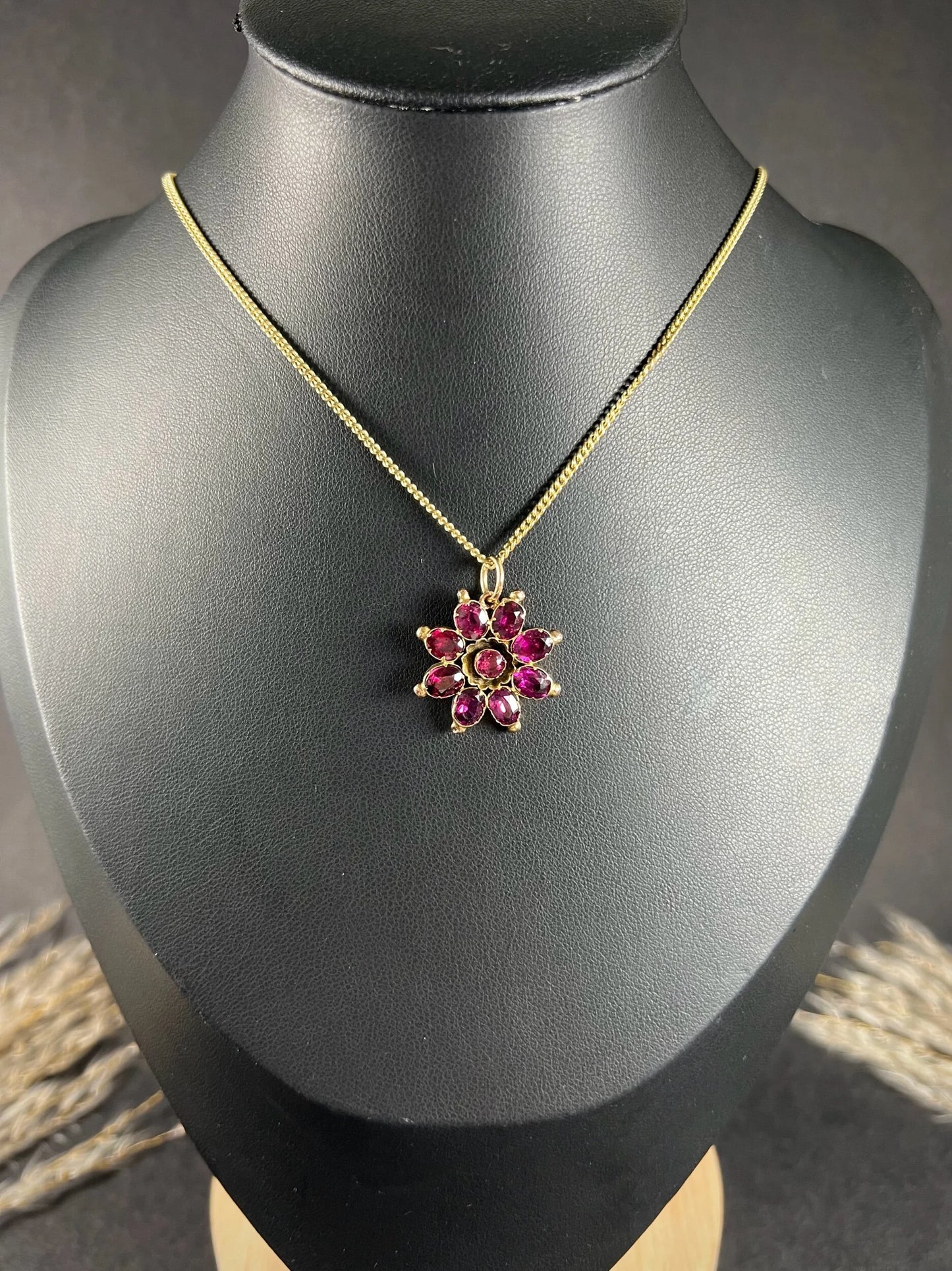 Antique 9ct Rose Gold, Early Victorian Almandine Garnet Floral Pendant