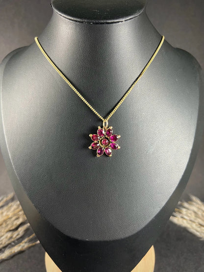 Antique 9ct Rose Gold, Early Victorian Almandine Garnet Floral Pendant