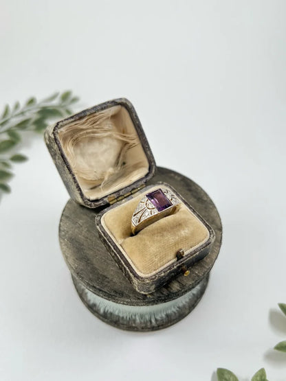 Antique Amethyst And Diamond Ring In 18 Carat Yellow Gold And Platinum