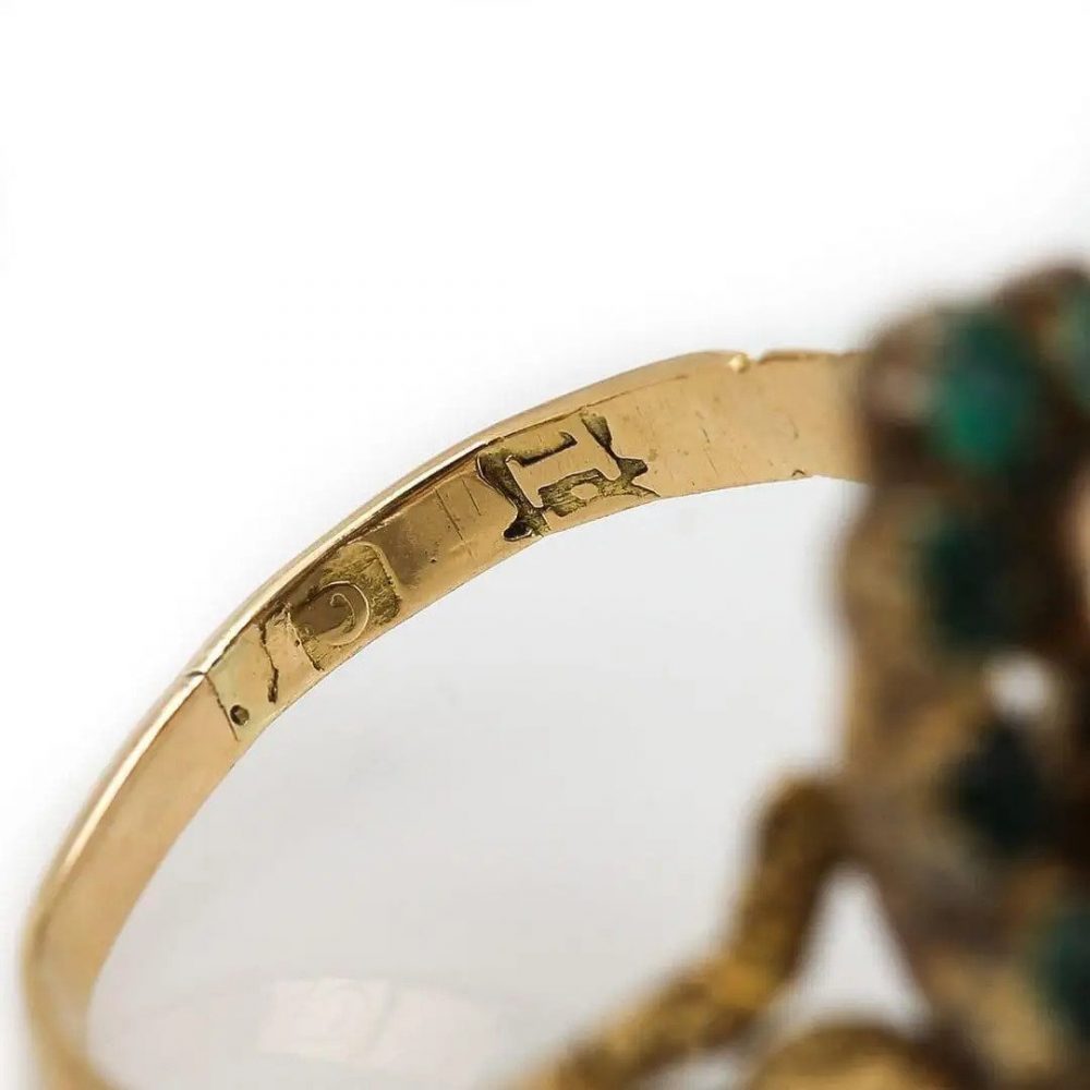 Antique Georgian Yellow Topaz and Emerald Navette Cluster Ring, c.1815