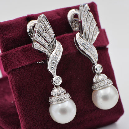 Vintage Pearl and Diamond Spray Drop Earrings
