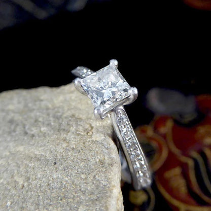 0.51ct Princess Cut Diamond Solitaire Engagement Ring with Brilliant Cut Diamond Shoulders in Platinum