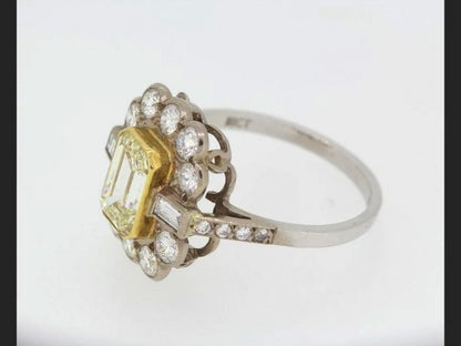 Emerald Cut Yellow Diamond Cluster Ring, 2.61ct total, 18ct White Gold
