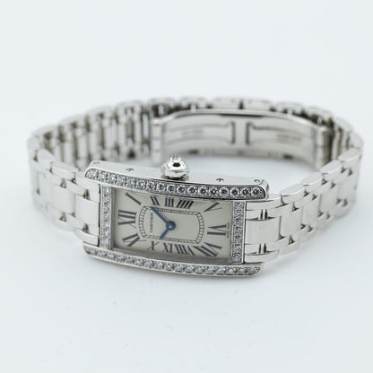 Cartier Tank Americaine 2489 White Gold Watch with Factory Diamonds and Cartier Service