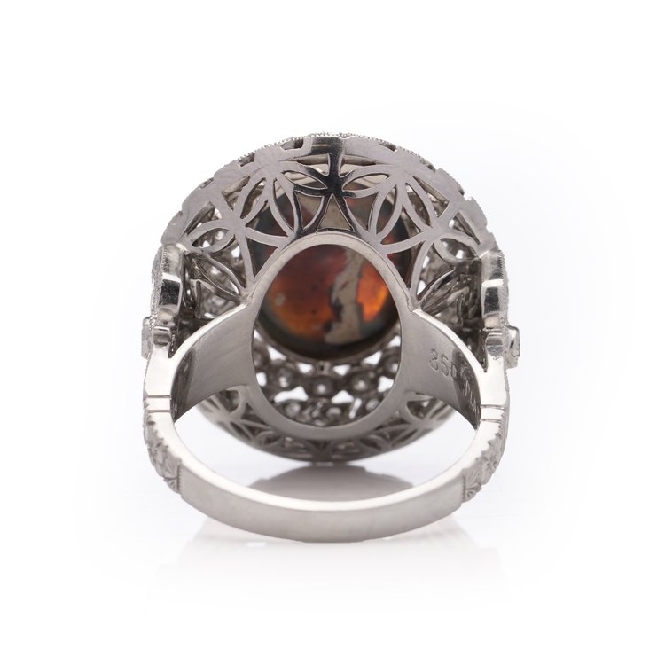 3.30ct Opal and Diamond Double Cluster Dress Ring in Platinum