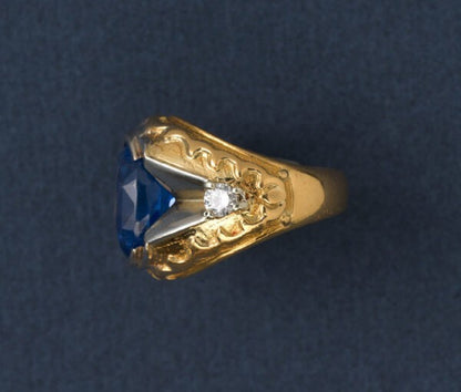11ct Oval Cut Ceylon Sapphire, Diamond and 22ct Yellow Gold Ring
