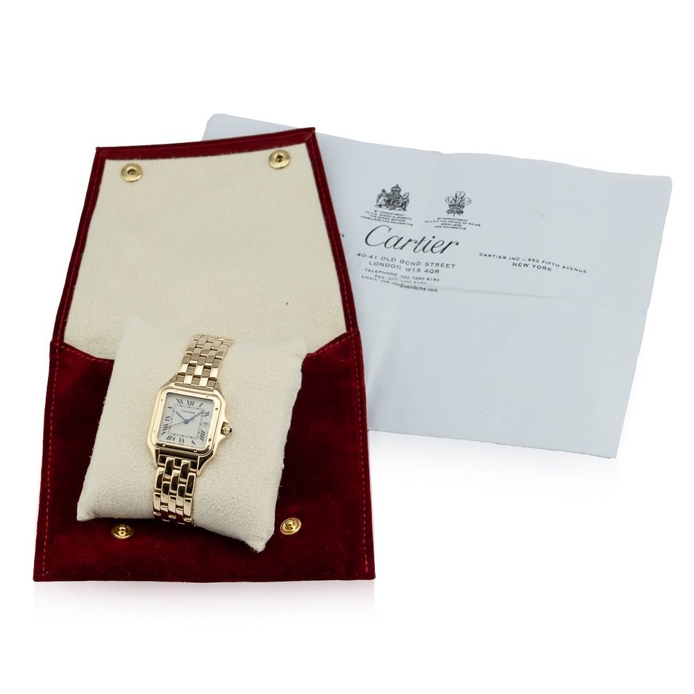 Vintage Cartier Panthere 1060 27mm 18ct Yellow Gold Watch with red suede Cartier pouch and Cartier service papers dated 2005, Circa 1990s
