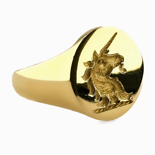 Vintage Unicorn Intaglio Yellow Gold Signet Ring