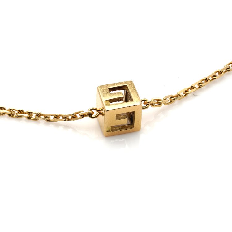 Gucci 18ct Yellow Gold G Logo Cube Long Chain Necklace with Adjustable Clasp