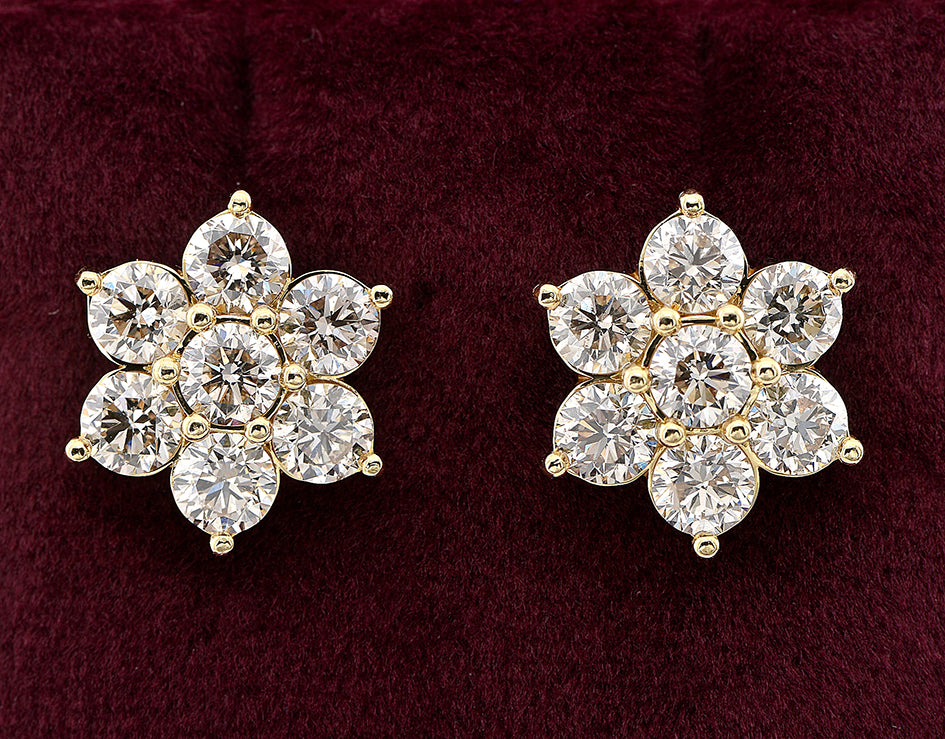 5.62ct Brilliant Cut Diamond Floral Cluster Earrings in 18ct Yellow Gold