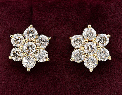 5.62ct Brilliant Cut Diamond Floral Cluster Earrings in 18ct Yellow Gold
