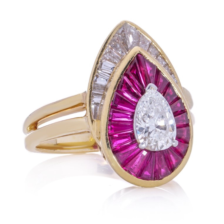 Vintage Oscar Heyman Diamond and Ruby Pear Cluster Ring